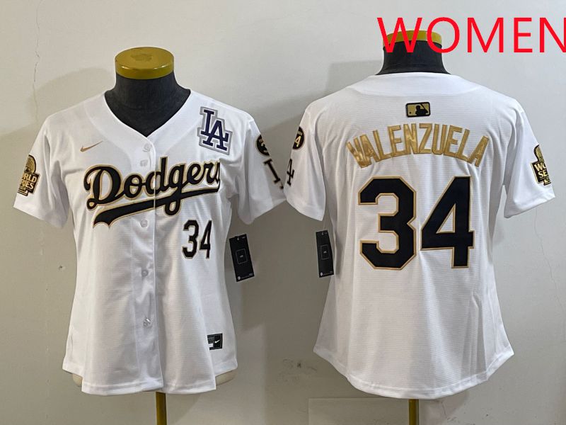 Women Los Angeles Dodgers #34 Valenzuela White Gold Game 2025 Nike MLB Jersey style 4->women mlb jersey->Women Jersey